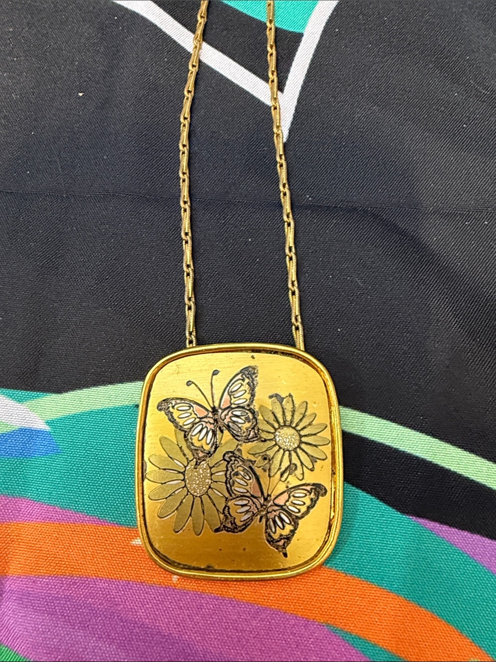 Gold Butterfly and Daisy Pendant Necklace - Women's Gold Fashion Jewelry
